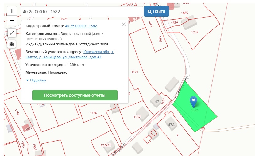 Калуга канищево кадастровая карта